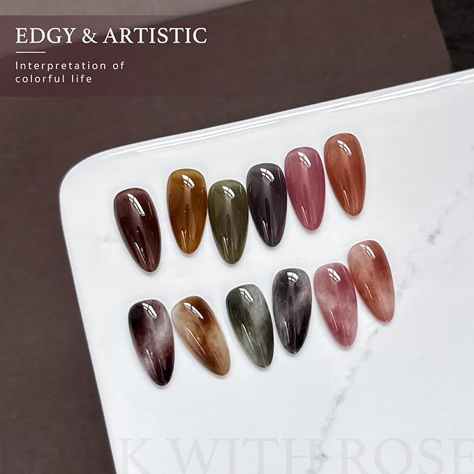GAOY Milky Jelly Gel Nail Polish of 6 Colors from Nude to Dark Brown Black Gel Polish Kit for Salon Manicure and Blooming Nail Art DIY at Home