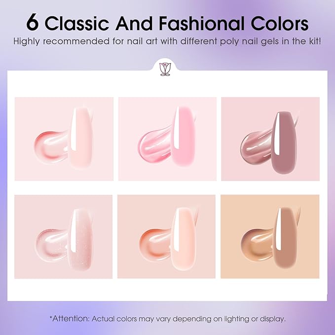 ROSALIND 6 PCS Poly Nail Gel, 0.34 oz/10 ml Soft Pink Poly Extension Gel, Quick Nail Extension, Builder Nail Enhancement for Beginner & Professional Salon Home Diy Design