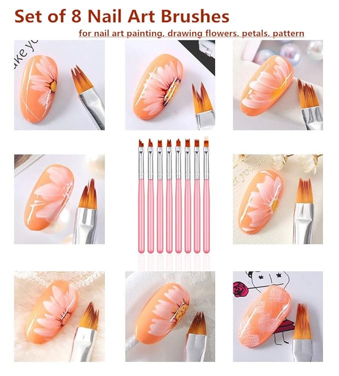 11 Pc Nail Art Brush Set - UV Gel Painting Pen, Flower & Gradient Designs, Liner Brushes