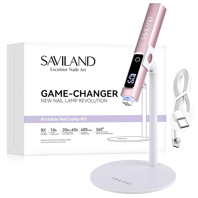 SAVILAND UV Light for Gel Nails: 10s Flash Cure Light for Nails with Magnetic Stand LED Screen 400mAh Rechargeable LED Nail Flash Cure Lamp Portable Gel Light 2-Timers DIY Home