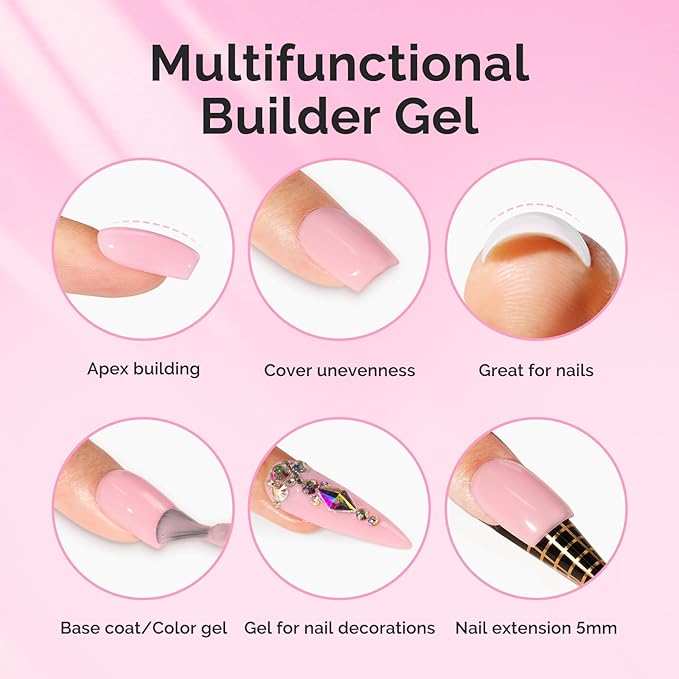 MelodySusie Hema Free Pink Builder Nail Gel for Nails Thickening, 0.5 Fl Oz, Soak Off UV Extension Gel, Nail Art Design Salon DIY Manicure at Home for Women H1604