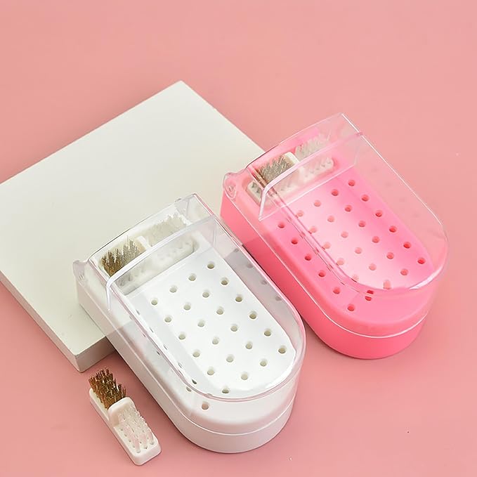 Nail Drill Bit Holder,Nail Drill Bit Display Box Plastic 30 Holes Transparent Portable Nail Drill Bit Holder with Cleaning Brush ()