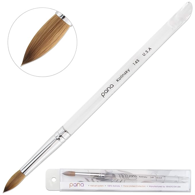 PANA Pure Kolinsky Hair Brush - Round Clear Acrylic Handle (Size 14) - Nail Brush for Acrylic Nail Application, Nail Extension, Manicure Pedicure Salon Beginner and Professional