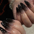 Black Press on Nails Medium Almond Fake Nails Press ons Medium False Nails with Designs Ombre Glossy Full Cover Acrylic Glue on Nails Halloween Stick on Nails for Women Nail Art Decoration 24Pcs