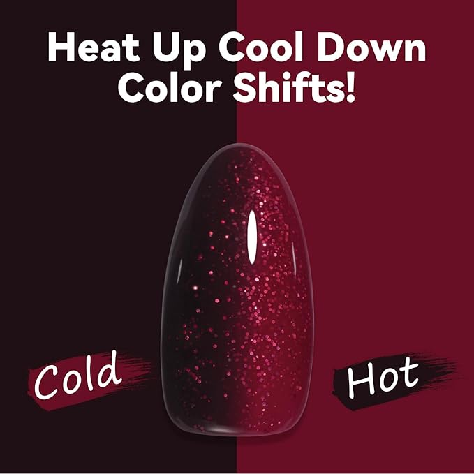 MAYCHAO 15ML Color Changing Gel Nail Polish 1Pc Burgundy Red Shimmer Mood Temperature Change Halloween Gel Polish Soak Off Ombre Thermal UV Nail Polish Nail Art Manicure DIY at Home, 0.5 OZ