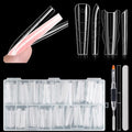 Sandwich Dual Nail Forms for Builder Gel, 180PCS Nail Forms with Brush Pen File Polygel Extension Tools Kit Top & Bottom Dual Form System Guide Lines Tips Professional Manicure Supply (Coffin)