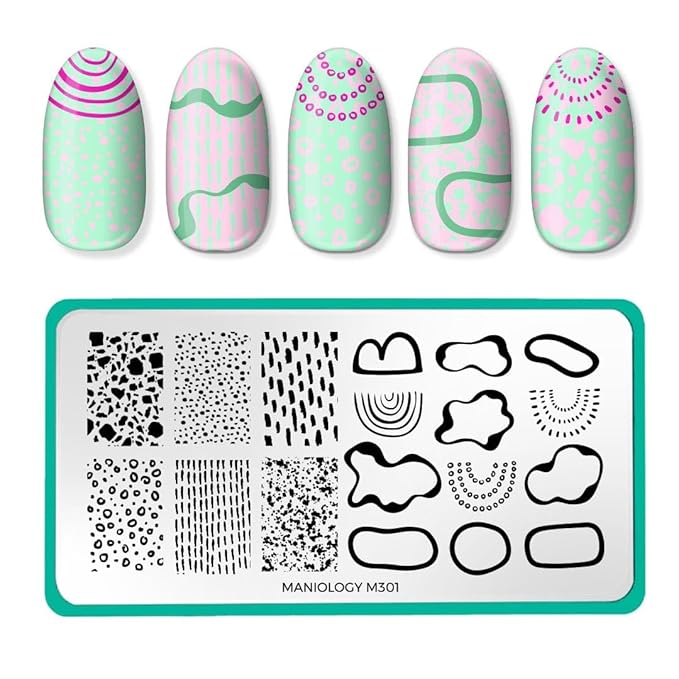 Maniology Mod Set Nail Stamping Plates, Minimalist Contemporary Aesthetic Nail Art Design, Blobs and Shapes Manicure (Mod Pods (M300), In Shape (M301))