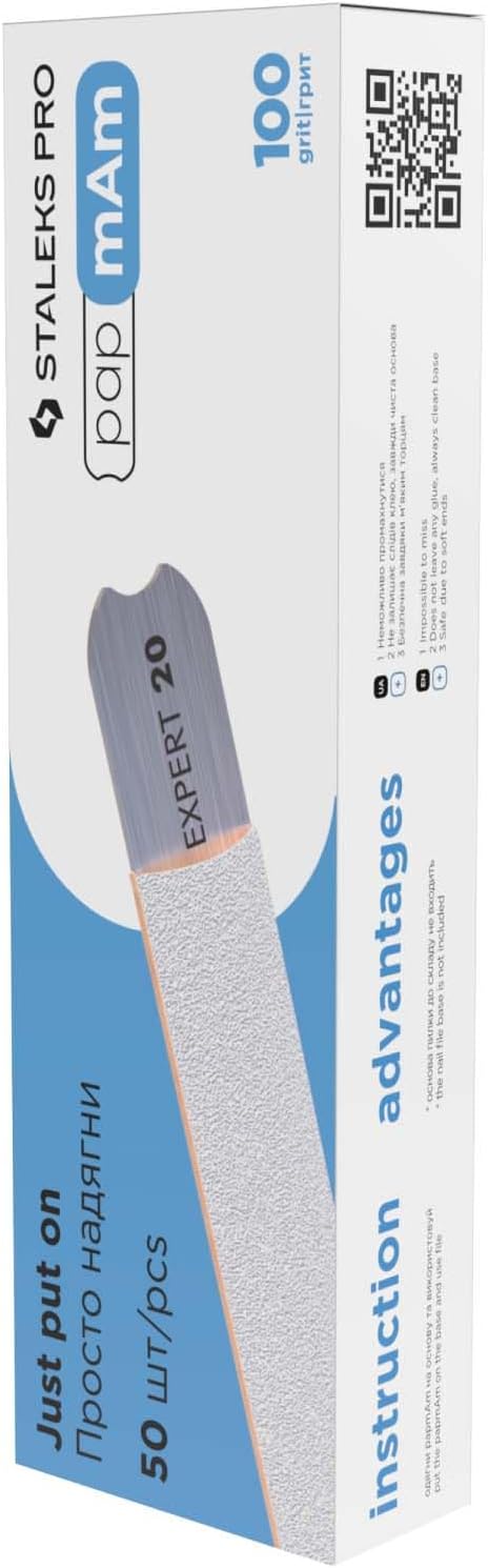 Staleks Pro Disposable White Nail Files papmAm Expert 22 – 100 Grit – 50 Pcs – Glueless Replaceable Abrasives – Professional Nail Filing – Manicure & Pedicure