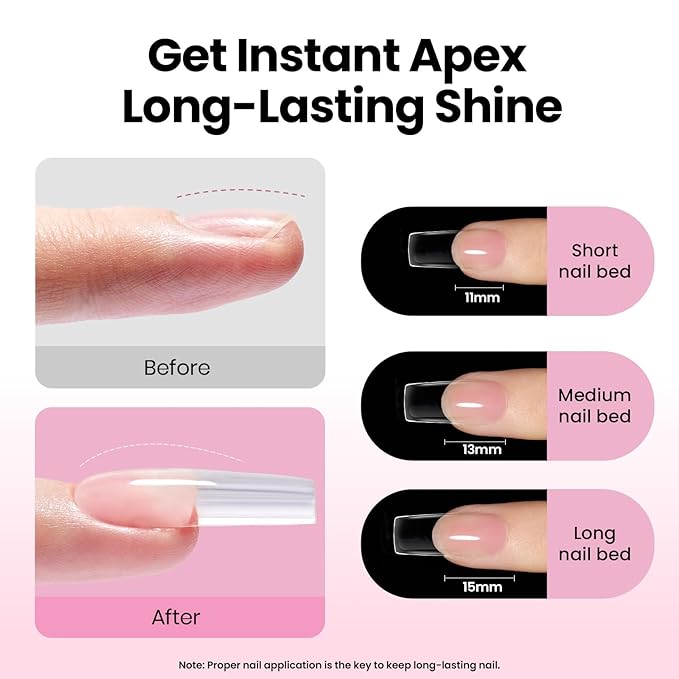 Beetles Tipex Lite Apex Nail Tips Kit,Square Long,192pcs 16 Sizes,with UV Nail Glue, Base & Top Coat, Mini Nail Lamp, Nail Clipper & Cuticle Nipper,Pre-Building Pre-Etched Acrylic Tips Kit