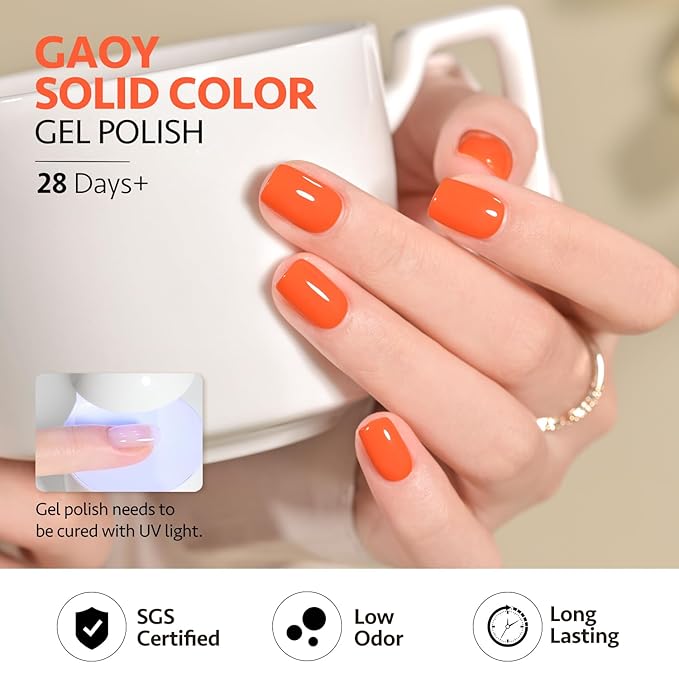 GAOY Orange Gel Nail Polish, 16ml Soak Off Gel Polish, UV Light Cure for Nail Art DIY Manicure at Home, 1460 Bright Orange