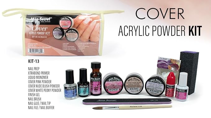 Mia Secret Cover Acrylic Powders Nail Kit/Set For Beginner (KIT-13) - Kit de uñas acrilicas completo mia secret - Kit de polvos acrilicos cover para uñas de acrilico