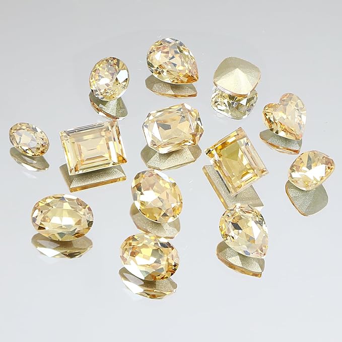 DONGZHOU 72pcs Mix Shape Nail Art Rhinestone,7 Styles Glass Nail Rhinestones Pointback Nail Gems Shiny 3D Nail Charms for Nail DIY Decorations Crafts,Golden Shadow