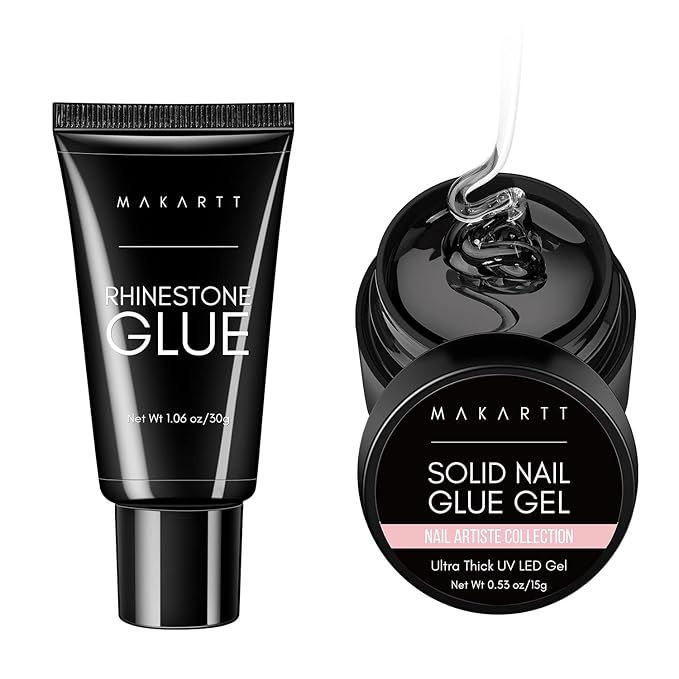 Makartt Nail Rhinestone Glue Gel 1.06oz Nail Lamp Needed Gem Glue Gel Super Strong Adhesive Nail Gel Brush On Nail Glue Bundle Solid Nail Gel for Acrylic Nail Tips Glue Gel Curing Needed UV Cured