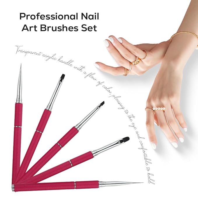 Nail Art Brushes Set Nail Art Design Pen Painting Tools with Nail Extension Gel Brush,Nail Polish Brush, Builder Nail Gel Brush, Nail Art Liner Brush for Salon Gift for Girls Women (Red)