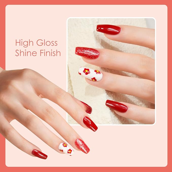 Solid Red series Gel Nail Polish Set, 15ml*6Pcs 0.5 Fl Oz ,Gift LED lights and Nail file, Tpo free Hema free,Gel Polish Kit for Salon Manicure and Nail Art DIY at Home Christmas Newyear