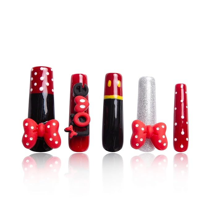 LOVFUL Press on Nails Bowtique| Handmade with Full Covered Crystals| Reusable Fake Nails| Square Mid length 1.7in| H202-L