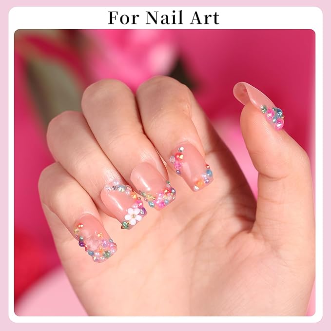 3D Mini Small Metal Stainless Steel Caviar Nail Beads Balls, 0.8-3mm Gold Silver Alloy Nail Art Chain Charms Studs with Tweezers and Dual-end Brush (9-K1-3mm-jelly)