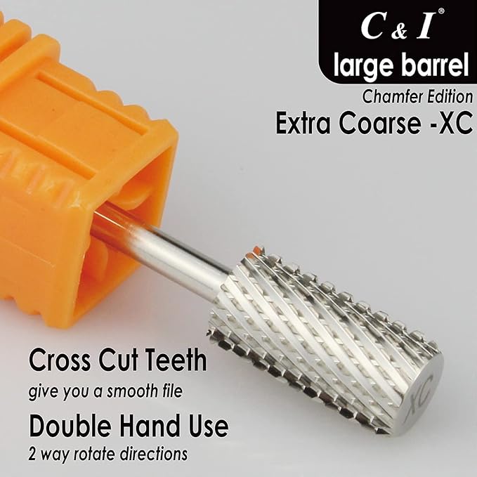 C & I Large Barrel Nail Drill Bit, Chamfer Edition, Professional E-File for Nail File Machine, Designed to Remove Nail Gels, Acrylics, and other nail color covers 3/32” (Extra Coarse - XC)