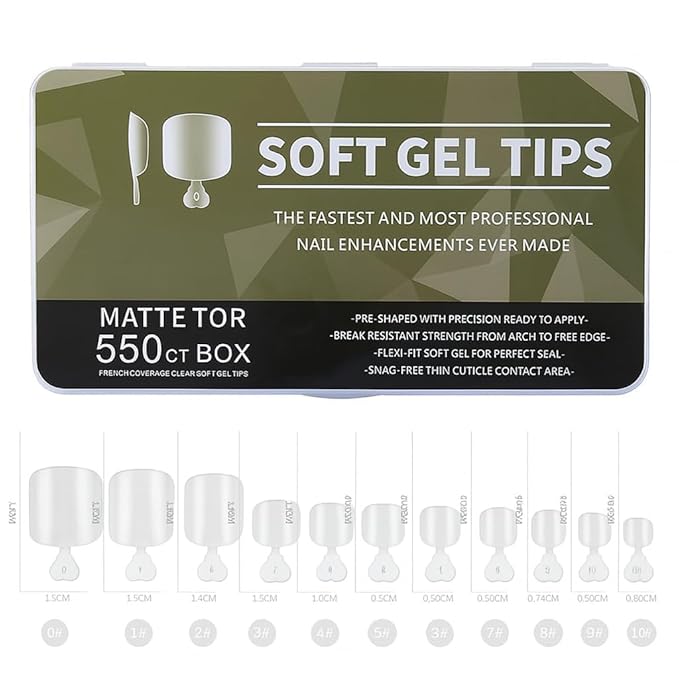 Gel Nail Tips Shape, 550 Pcs Half Matte Pre-Etched Press On False Nails, Full Cover Acrylic Nail Tips Kit for Nail Extensions, DIY Salon Nails. (Matte Tor, Clear)