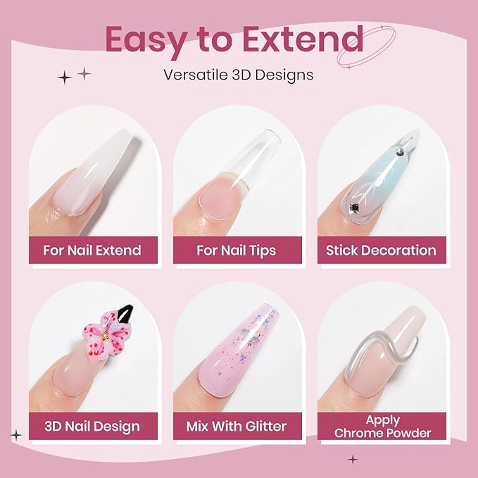 Clear White Pink Solid Builder Gel for Nails 3D Nail Art Sculpture Hard Gel with Dual Form for Extension Carving Molding Patterns Decoration Home Manicure DIY for Women