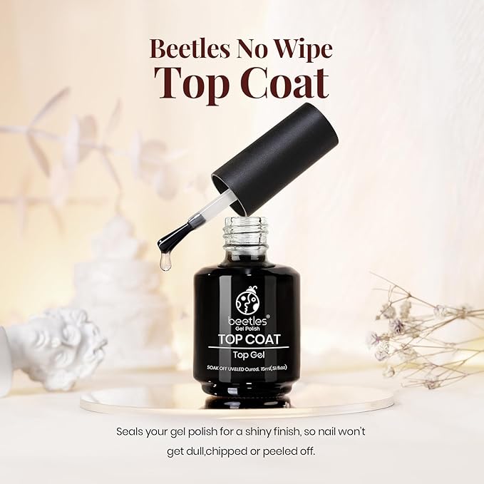 beetles Gel Polish No Wipe Gel Top Coat - Clear Color Top Coat Gel Nail Polish Shine Finish and Long Lasting, Soak Off Nail Lamp, 15ml Spring Nails Gifts for Women