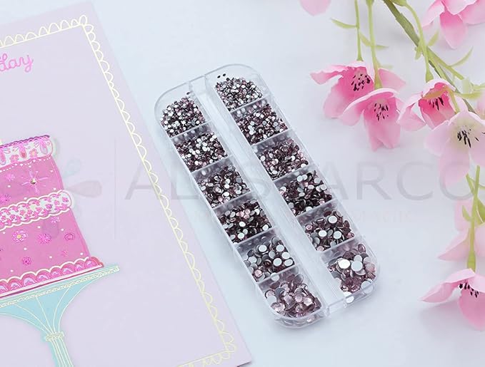 Over 2100 Pieces Pink Lt Rose Flat Back Glass Rhinestones Crystals for Nail Art Kit 6 Sizes (1.4mm - 4.8mm)