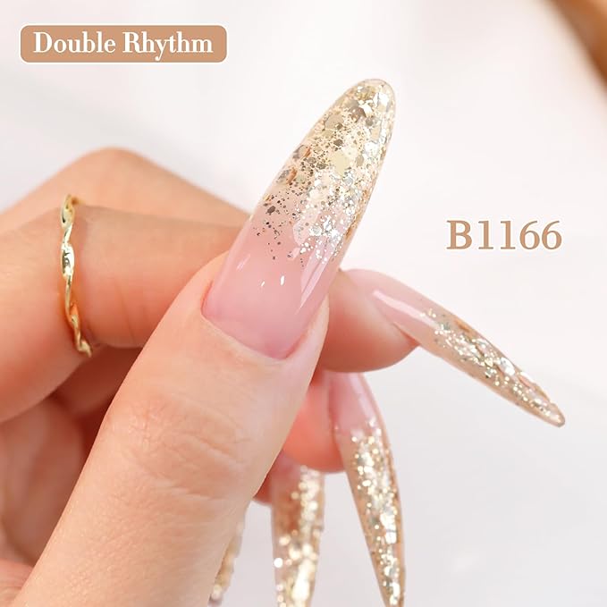 Double Rhythm 0.5Oz Glitter Gel Polish Shimmer Reflective Color for Nail Art Salon DIY Soak Off 15ml Nail Lamp Gel Polish at Home (Golden-B1166)