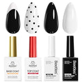 Beetles Black White Gel Polish - Twin Dialogue Collection, 4pc 10ML French Nails Hema-Free Black and White Colors with Base Top Coat Uv LED Lamp Salon DIY at Home Nails