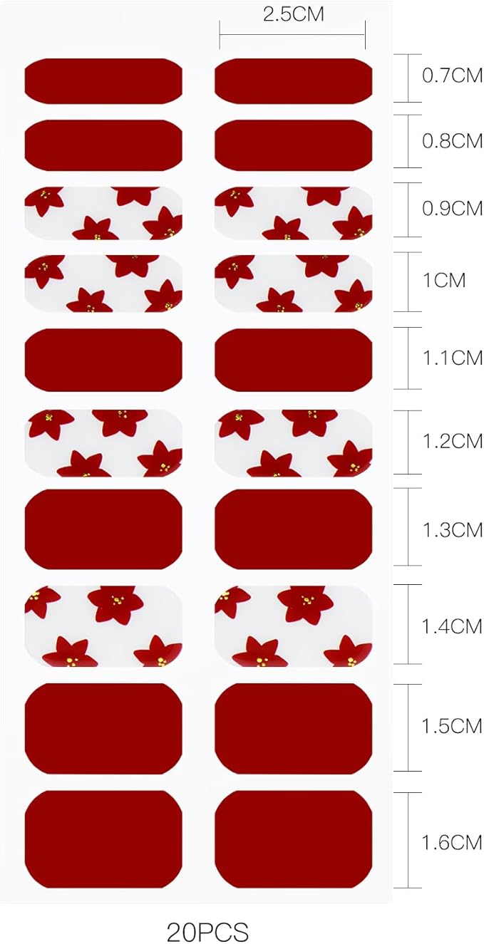 JMEOWIO Gel Nail Stickers Red Flower Semi Cured Gel Nail Strips Wraps UV/LED Nails Art Design Decoration Accessories