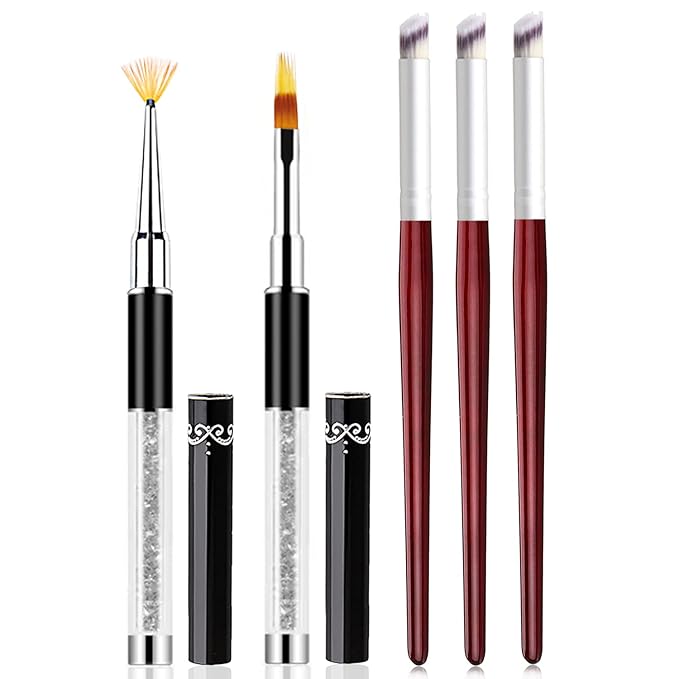 SILPECWEE 5Pcs Ombre Nail Brush Acrylic Nail Brush Set Nail Gradient Brushes Nail Painting Pens Nail Art Tools For Gel Nails Manicure Accessories