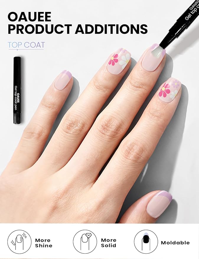Semi Cured Gel Nail Strips | Built-In Gel Top Coat | UV Light Required | Salon Quality, Easy Application And Removal (Pink White Daisies)