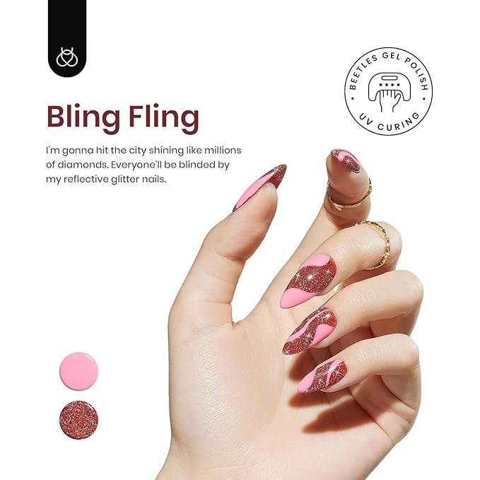 Beetles Glitter Gel Nail Polish, 6 Colors Holographic Sparkle Glitter Gel Polish Flash Diamond Sliver Gold Red Black UV LED Soak Off Manicure Gift for Women