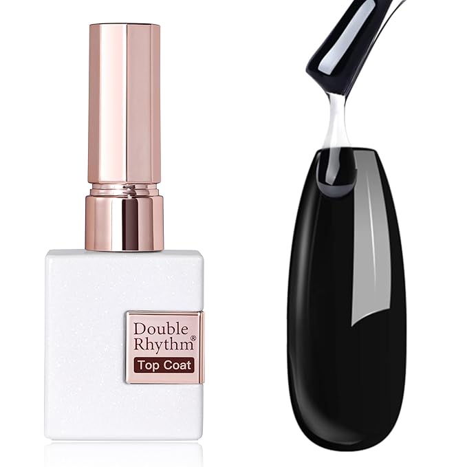 Double Rhythm 15ML No Wipe Gel Top Coat Base Coat Iridescent Glitter Shimmer 2 in 1 Nail Polish Soak Off Manicure DIY Home Salon (Top Coat Clear)
