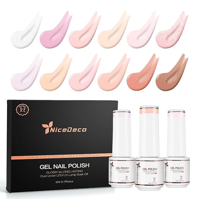 Nicedeco Gel Nail Polish Nail 12 Colors, Hema Free, Cruelty Free, Vegan, Nude Pink U V Gel Manicure Kit DIY Home for Women Girls Kit 4