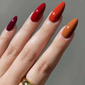 24 Pcs Press on Nails Short Almond Wine Red Gradually Changes Fake Nails Full Cover Opaque Reusable Acrylic Glue on Nails Removable Stick on Nails 12 Size Kit for Women Girls