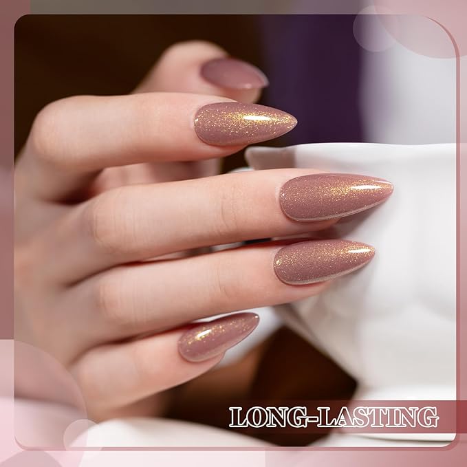 RARJSM Nude Rosy Brown Pink Golden Glitter Gel Nail Polish Nuded Skin Tone Sparkle Shimmer Jelly Sheer Color Gelpolish Home Salon French Manicure Varnish Soak off Curing Requires Single Bottle 15ml