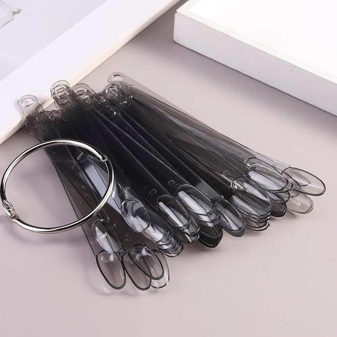 150 Pcs Nail Swatch Sticks with Ring, Transparent Black Oval Shape Nail Art Tips, Acrylic False Nail Sample Sticks for Gel Polish Displaying Colors and Training Nail Tools for Home or Salon Use