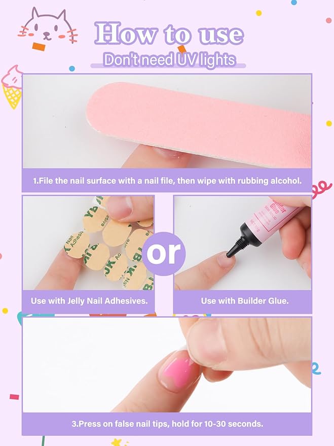 26 Pieces Press on Nails for Kids, EBANKU Kid False Nail Kit Pink Heart Press on Nail with Nail Glue Fake Nail Kits for Kids Girls
