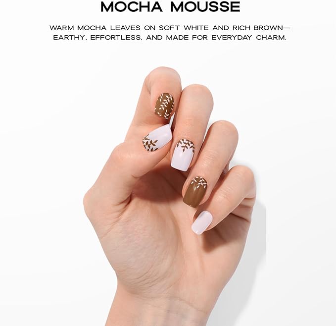 Semi Cured Gel Nail Strips with 30 Pieces - Salon Quality Manicure Kit for Women Easy Application Wraps Includes Prep Pads Nail File Wooden Stick, UV Light Required (Brown Mocha)