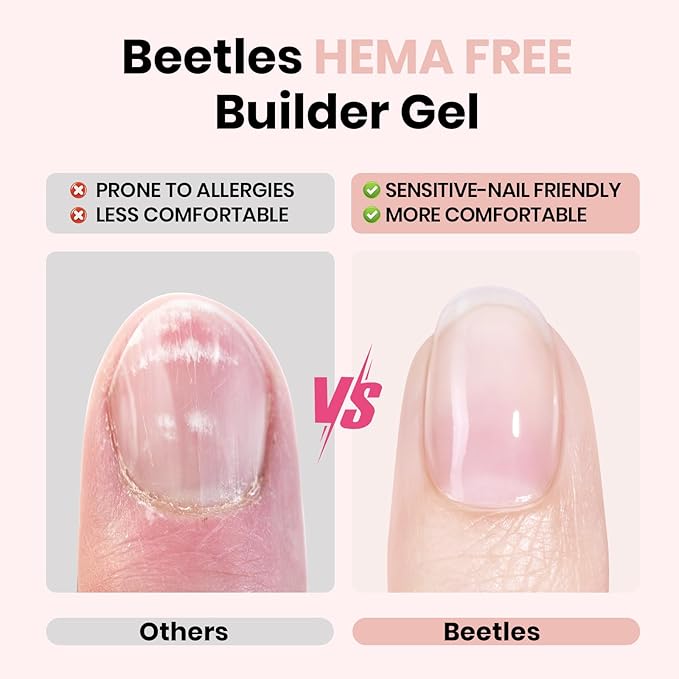 Beetles Builder Gel Set HEMA Free-Whispered Petals 4 Colors 8 in 1 Thickening Strengthening Building Apex with Base&Top Coat Gel for Beginner DIY Salon at Home, UV & LED Nude Pink Builder Nail Gel