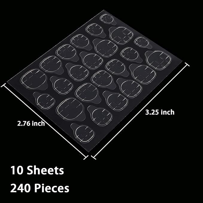 Laza 240 Pcs Thin Breathable Adhesive Tabs Fake Nail Glue Sticker 10 Sheets Super Sticky Double Sided Tips (Germany Jelly Gel) Flexible for Acrylic False Nails Manicure Tape
