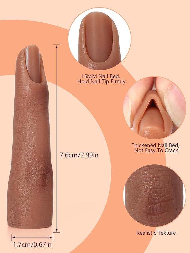 2 Pieces Silicone Practice Fingers for Acrylic Nails, Fake Training Hand Finger Model Flexible Bendable Mannequin Finger, Soft Realistic Joint Nail Practice Fingers with Makeup for Nail Art (Color 5)