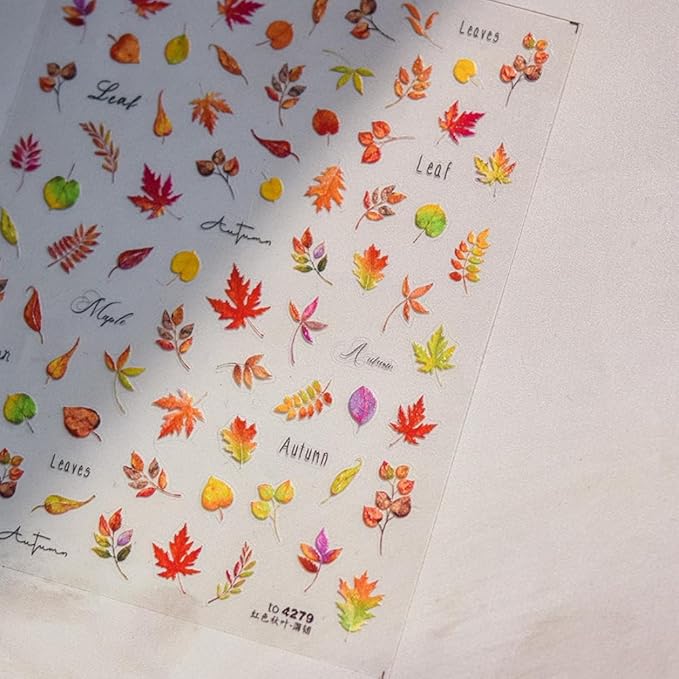 Maple Leaf Nail Stickers Fall Nail Art Decals Autumn Leaves with Design 5D Embossed Self Adhesive Nails Stickers for Nail Art Manicure Supply Decoration for Women Girls Kid 2 Sheets