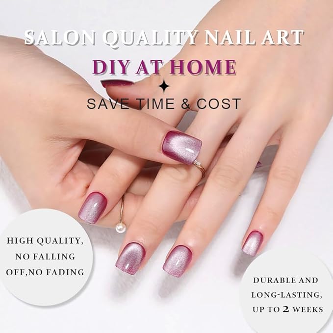 evpct Purple Cat Eye Short Press on Nails Square, Petite Short Square Glossy Nails with Designs for Women, Light Lavender Purple Stick on Glitter Reusable Gel Press on Acrylic Fake Nail Holographic