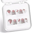 Handmade Press on Nails Rhinestone French Tip Fake Nails Muti-Layer Gel Short Duck False Nail with Luxury 3D White Flower Bow Design Full Cover Thicked Acrylic Nail Stick on Nail for Women (M)