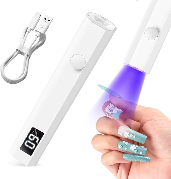 Mini UV Light for Nails Handheld Flash Cure Light 3w Portable Led Lamp with 2 Timer Settings 20/60s for Home DIY Salon Women Gel Polish (White)