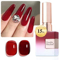 Double Rhythm 15 ML Dark Burgundy Gel Polish Pure Sheer Same Color Same Bottle Soak Off Gel Polish Art Manicure Salon DIY at Home for Women (Jelly Red-A1371)