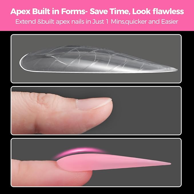 Flat Polygel Nail Forms Almond Shape,GlimightyX Straight Built-in Apex Dual Forms Molds Reusable,Pre-designed French Guildelines Polygel Tips for Nail Extension Salon Home DIY