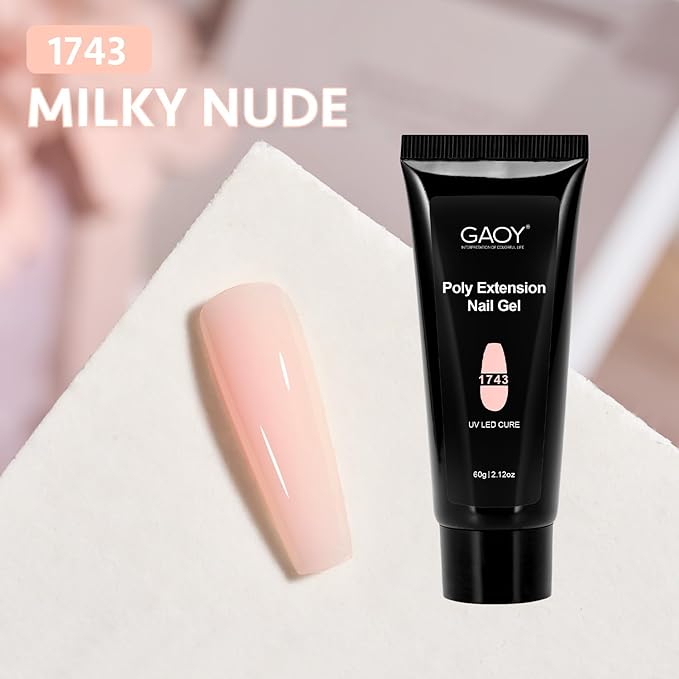 GAOY Poly Gel, 60g Nail Extension Gel, Milky Nude Builder Enhancement for Beginner & Professional Nail Art Salon DIY at Home
