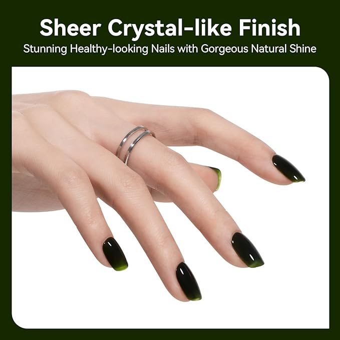 MEGIOR Moss Green Jelly Gel Nail Polish 0.5 Fl Oz Neutral Transparent Green Colors Soak Off UV LED Lamp Light Cure Gel Polish Kit for Salon and Nail Art Starter Manicure DIY at Home